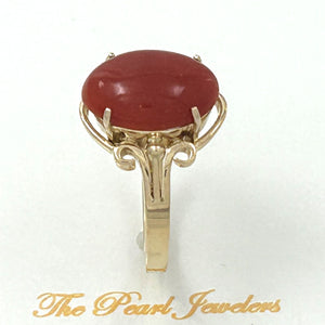 3201038-A-Simple-Yet-Elegant-Oval-Natural-Red-Coral-14K-Solid-Gold-Ornate-Ring