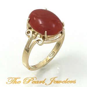 3201038-A-Simple-Yet-Elegant-Oval-Natural-Red-Coral-14K-Solid-Gold-Ornate-Ring