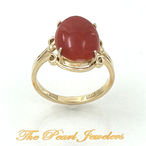 3201038-A-Simple-Yet-Elegant-Oval-Natural-Red-Coral-14K-Solid-Gold-Ornate-Ring