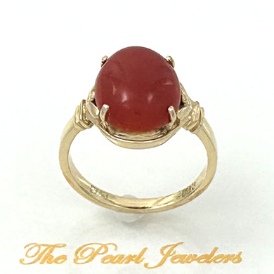 14K Yellow Gold Natural Red Coral Ornate Ring
