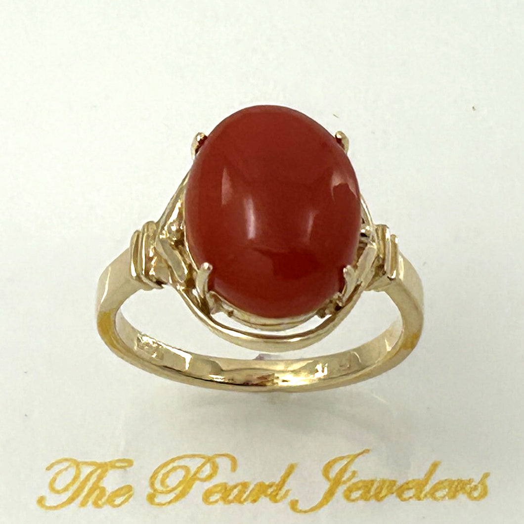 3201045-Beautiful-Unique-Genuine-Natural-Red-Coral-Real-14K-Gold-Ornate-Ring