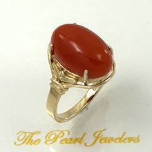 Load image into Gallery viewer, 3201046-Beautiful-Unique-Genuine-Natural-Red-Coral-Real-14K-Gold-Ornate-Ring