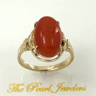 14K Yellow Gold Natural Red Coral Ornate Ring