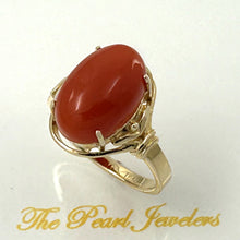 Load image into Gallery viewer, 3201046-Beautiful-Unique-Genuine-Natural-Red-Coral-Real-14K-Gold-Ornate-Ring