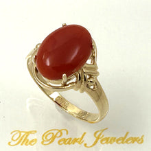 Load image into Gallery viewer, 3201051-Beautiful-Unique-Genuine-Natural-Red-Coral-Real-14K-Gold-Ornate-Ring