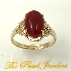 3201052-Beautiful-Unique-Genuine-Natural-Red-Coral-Real-14K-Gold-Ornate-Ring