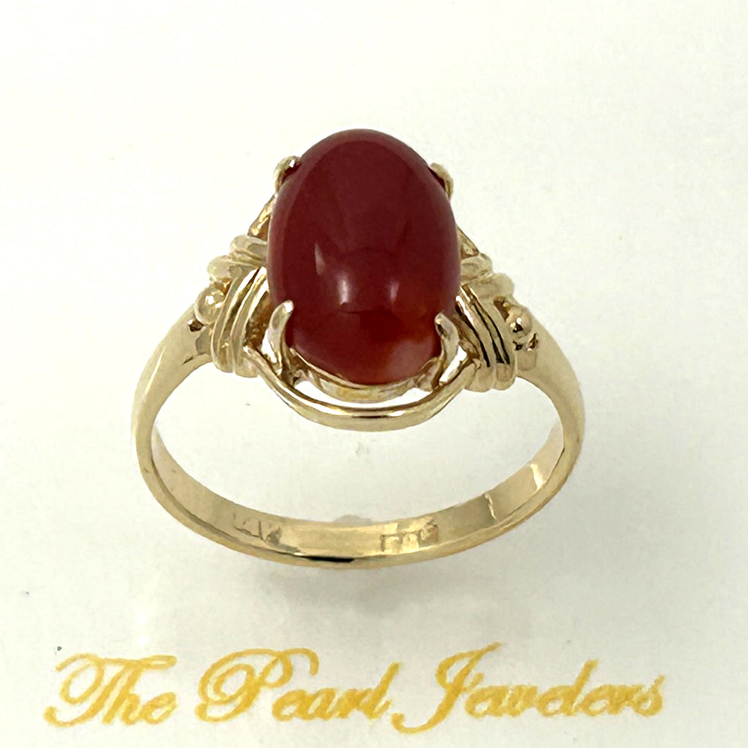 3201052-Beautiful-Unique-Genuine-Natural-Red-Coral-Real-14K-Gold-Ornate-Ring