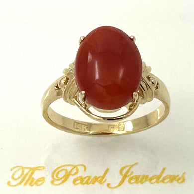 14K Yellow Gold Natural Red Coral Ornate Ring