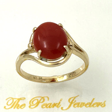 14K Yellow Gold Natural Red Coral Ornate Ring