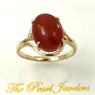 14K Yellow Gold Natural Red Coral Ornate Ring
