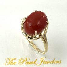 Load image into Gallery viewer, 3201064-Simple-Yet-Elegant-14K-Solid-Yellow-Gold-Oval-Natural-Red-Coral-Ornate-Ring