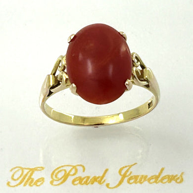 14K Yellow Gold Natural Red Coral Ornate Ring