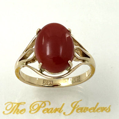 14K Yellow Gold Natural Red Coral Ornate Ring