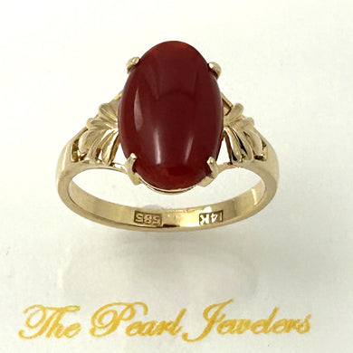 14K Yellow Gold Natural Red Coral Ornate Ring