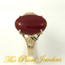 Load image into Gallery viewer, 3201102-Cabochon-Natural-Red-Coral-Ornate-14K-Solid-Yellow-Gold-Ring