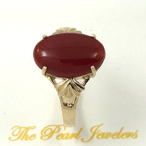 3201102-Cabochon-Natural-Red-Coral-Ornate-14K-Solid-Yellow-Gold-Ring