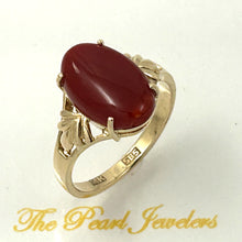 Load image into Gallery viewer, 3201102-Cabochon-Natural-Red-Coral-Ornate-14K-Solid-Yellow-Gold-Ring