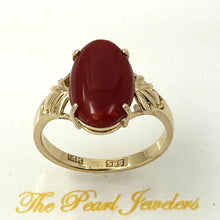 Load image into Gallery viewer, 3201102-Cabochon-Natural-Red-Coral-Ornate-14K-Solid-Yellow-Gold-Ring