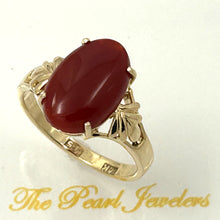 Load image into Gallery viewer, 3201102-Cabochon-Natural-Red-Coral-Ornate-14K-Solid-Yellow-Gold-Ring