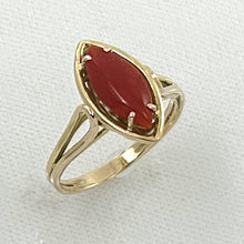 Load image into Gallery viewer, 3201112-Cabochon-Marquise-Natural-Red-Coral-14K-Solid-Yellow-Gold-Ring