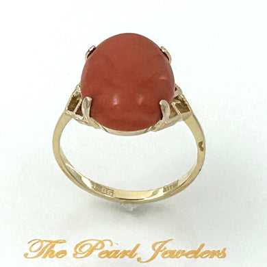 14K Yellow Gold Cabochon Oval Natural Red Coral Ring