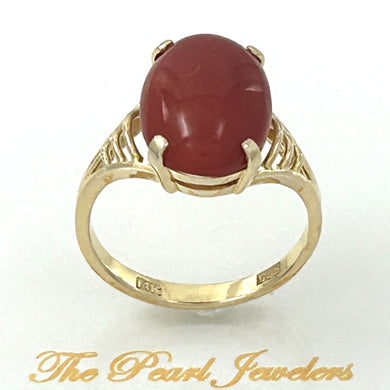14K Yellow Gold Oval Red Coral Ring