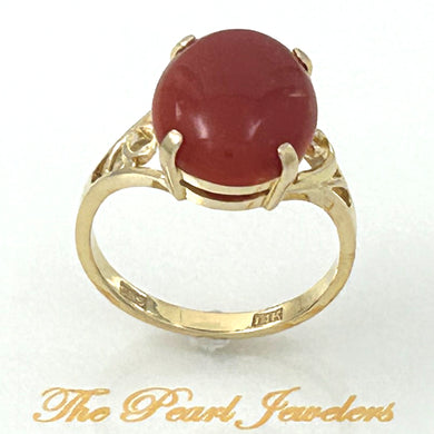 14K Yellow Gold Genuine Red Coral Ring