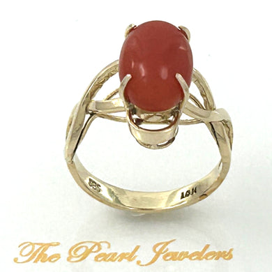 14K Yellow Gold Genuine Red Coral Ring
