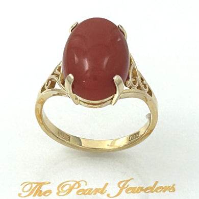 14K Yellow Gold Genuine Red Coral Ring