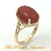 Load image into Gallery viewer, 3201172-Genuine-Natural-Red-Coral-14K-Solid-Yellow-Gold-Ring