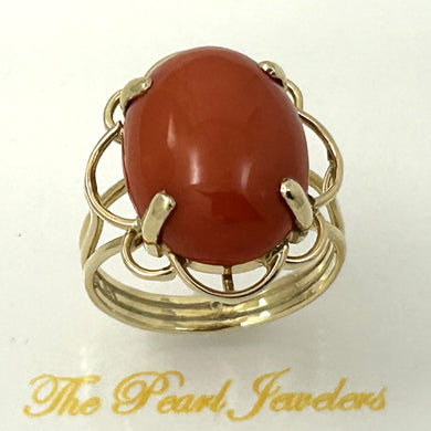 14K Yellow Gold Genuine Red Coral Ring