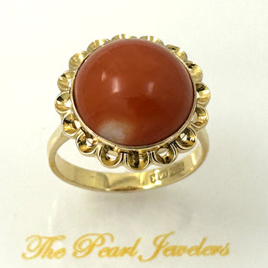 14K Yellow Gold Cabochon Dome Red Coral Ring