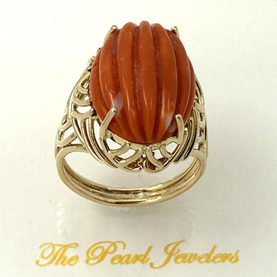 14K Yellow Gold Natural Red Coral Ring