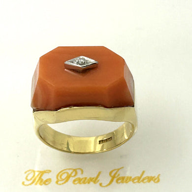 18K Yellow Gold Pink Coral & Diamond Ring