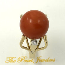 Load image into Gallery viewer, 3201302-Genuine-Natural-Red-Coral-Diamond-14K-Solid-Yellow-Gold-Ring