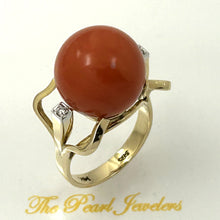 Load image into Gallery viewer, 3201302-Genuine-Natural-Red-Coral-Diamond-14K-Solid-Yellow-Gold-Ring