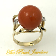 Load image into Gallery viewer, 3201302-Genuine-Natural-Red-Coral-Diamond-14K-Solid-Yellow-Gold-Ring