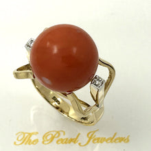 Load image into Gallery viewer, 3201302-Genuine-Natural-Red-Coral-Diamond-14K-Solid-Yellow-Gold-Ring