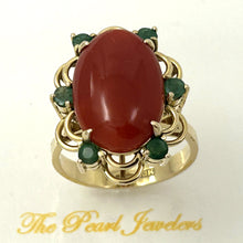 Load image into Gallery viewer, 3201312-14K-Solid-Yellow-Gold-Genuine-Natural-Red-Coral-Emerald-Ring