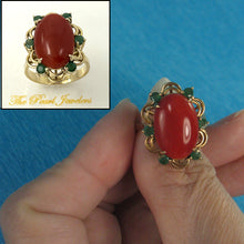 Load image into Gallery viewer, 3201312-14K-Solid-Yellow-Gold-Genuine-Natural-Red-Coral-Emerald-Ring