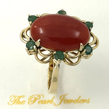 Load image into Gallery viewer, 3201312-14K-Solid-Yellow-Gold-Genuine-Natural-Red-Coral-Emerald-Ring