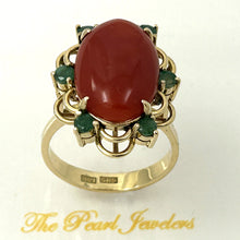 Load image into Gallery viewer, 3201312-14K-Solid-Yellow-Gold-Genuine-Natural-Red-Coral-Emerald-Ring