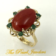 Load image into Gallery viewer, 3201312-14K-Solid-Yellow-Gold-Genuine-Natural-Red-Coral-Emerald-Ring