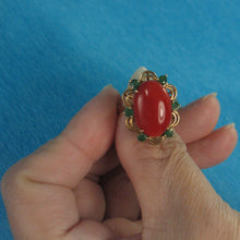 Load image into Gallery viewer, 3201312-14K-Solid-Yellow-Gold-Genuine-Natural-Red-Coral-Emerald-Ring