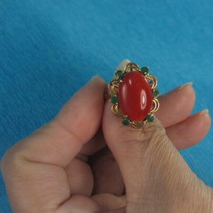 3201312-14K-Solid-Yellow-Gold-Genuine-Natural-Red-Coral-Emerald-Ring