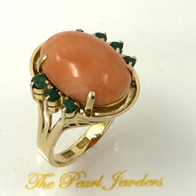 Load image into Gallery viewer, 3201322-14K-Gold-Angel-Skin-Coral-Emerald-Ring