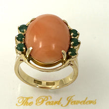 Load image into Gallery viewer, 3201322-14K-Gold-Angel-Skin-Coral-Emerald-Ring