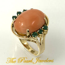 Load image into Gallery viewer, 3201322-14K-Gold-Angel-Skin-Coral-Emerald-Ring