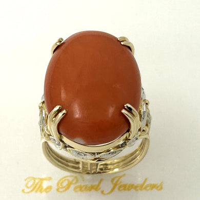 4K Yellow Gold Pink Coral & Diamond Ring