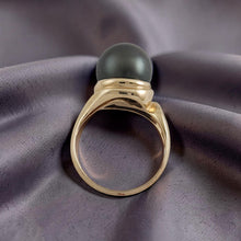 Load image into Gallery viewer, Genuine Black Tahitian Pearl 14K Yellow Gold Solitaire Ring